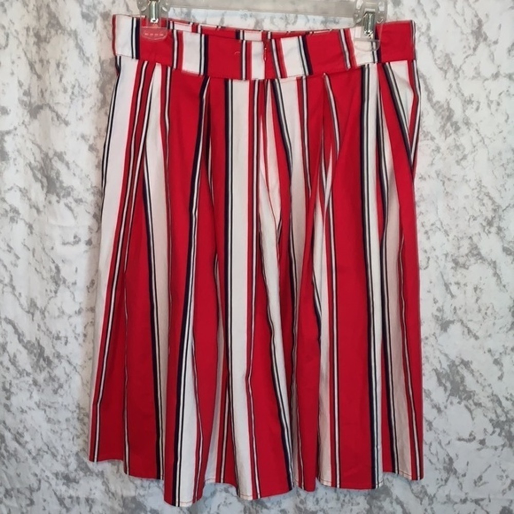 Vintage A Line Stripped Midi Skirt Red White & Navy w/Pockets Womens Size Medium - Picture 5 of 9